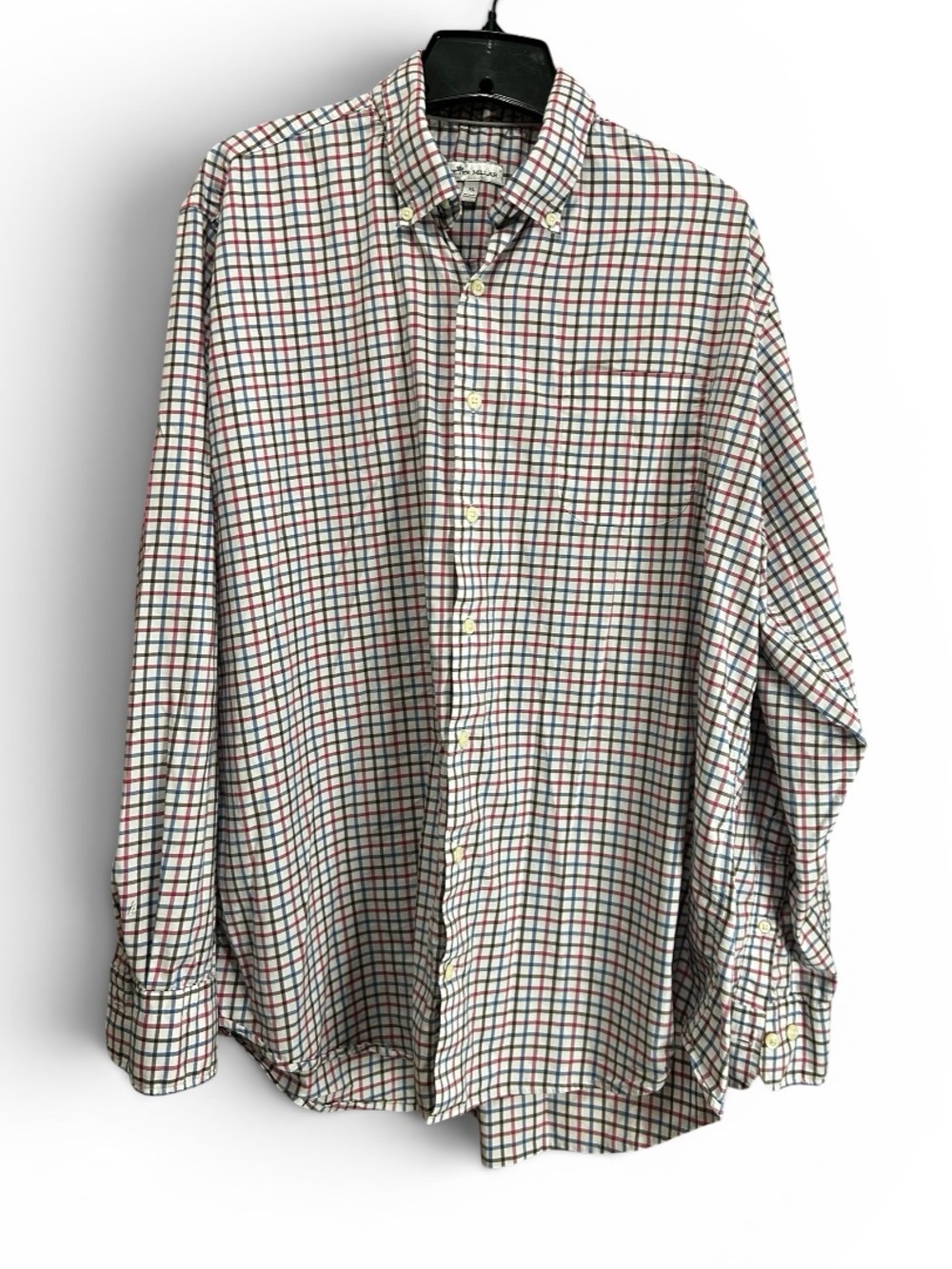 Peter Millar Men’s XL Button Down Shirt Red Blue Check Plaid Long Sleeve Cotton